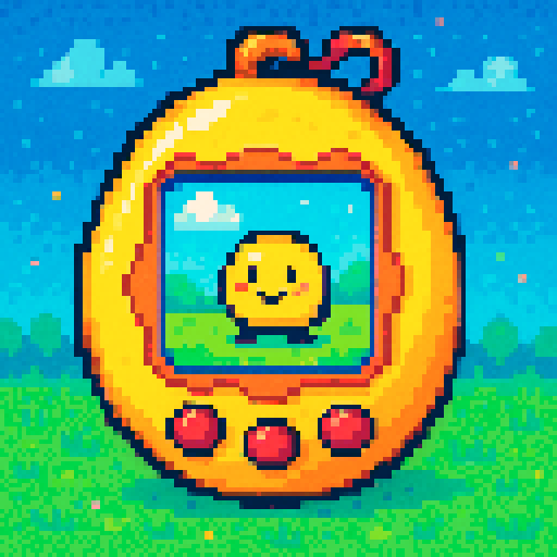 tamagotchi, cute, digital pet, colorful, pixelated, playful, interactive, virtual world, sRGB, pixel art