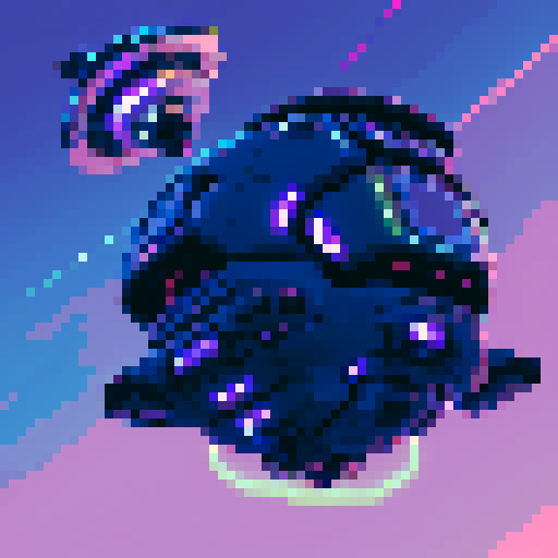 futuristic spaceship hovering above rocky planet, vibrant sky, game icon, sRGB