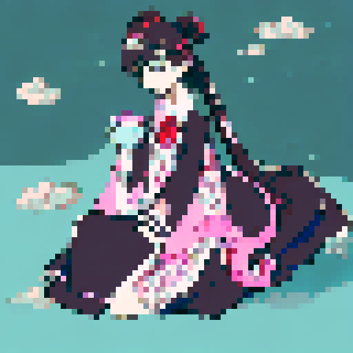 Elegant geisha girl serving tea to a tentacled monster in a traditional Japanese room, with vibrant colors and intricate details in an anime-inspired style.