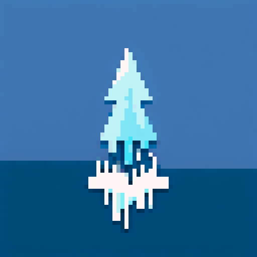 skill icon freezing/cold, icy blue tones, sharp edges, frosty texture, shimmering icicles, snowflakes floating, pixelated snow particles, minimalist design, sRGB color palette
