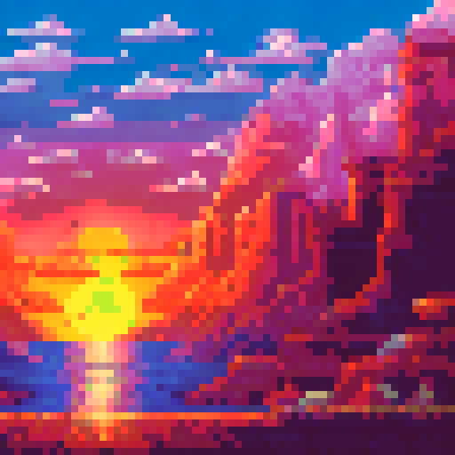 sexy beautiful model, green eyes, golden wet skin shining, orange sunset light, coy smile, tanned skin, black wavy shiny hair, 50mm portrait, sun, glamour, soft curves, ass, full wet lips, nude, nsfw, +18, sRGB, pixel art, background, landscape