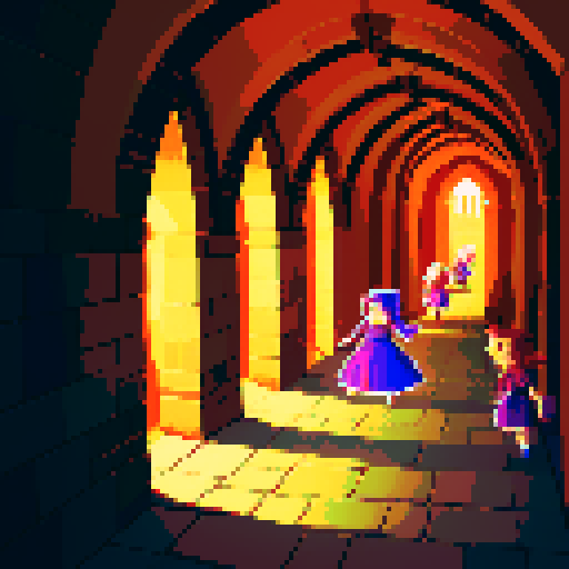 Mages attacking on a castle hallway