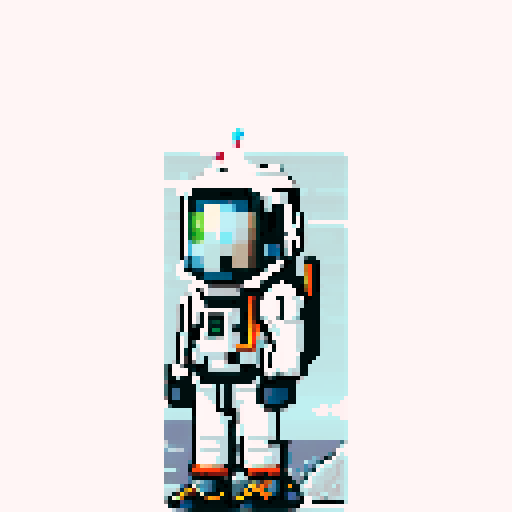 spaceman in a black spacesuit with orange accents