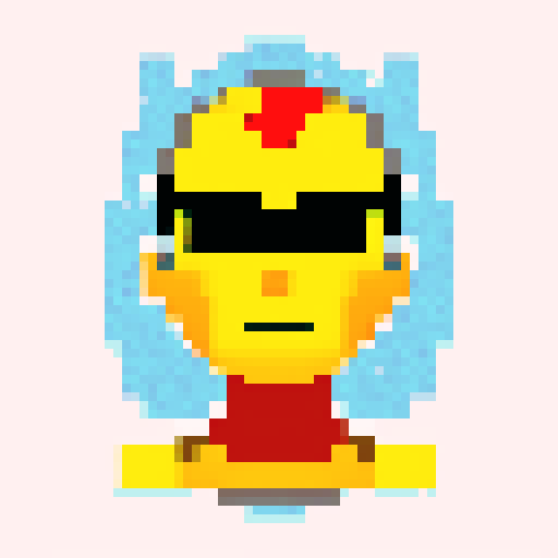 crash test dummy, stereotypical blank expression, 4-quadrant stickers on head, pixel art, sRGB