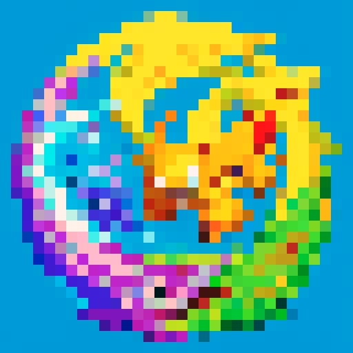 Vibrant, pixelated Pokemon-like monster with exaggerated features in a dynamic pose, surrounded by energetic lightning bolts and set against a whimsical landscape with captivating battle scenes, all rendered in retro video game vibes and bold outlines, showcasing immersive 8-bit world with intricate pixel art details and visually stunning abilities, creating a nostalgic charm and immersive gameplay experience in the charming character sprites and diverse creature designs, 