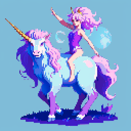 mystic druid wild woman unicorn faun hybrid bathed in moonlight, with a playful demeanor, cloven hooves, showcasing its full body in pixel art style with vibrant sRGB colors