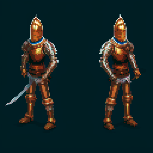 pixel art picture of a human male knight with a two-handed great sword, detailed shading, and smooth lines, heavy armor, running, muscular build, armored helmet, deep red and gold armor, detailed sword, detailed shading, smooth lines
