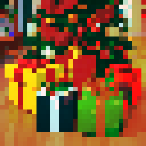 christmas present, bold black outline, 32x32, sRGB colors, pixel art