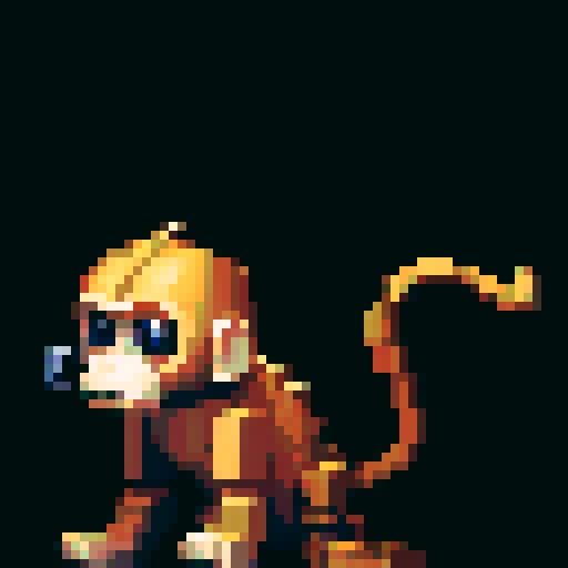 A wooden sculpture of an animal with a mechanical feel, a monkey, holding a branch in his hand, sits on the floor, the monkey's head is tilted, against a white background, in the style of jean-baptiste Monge.