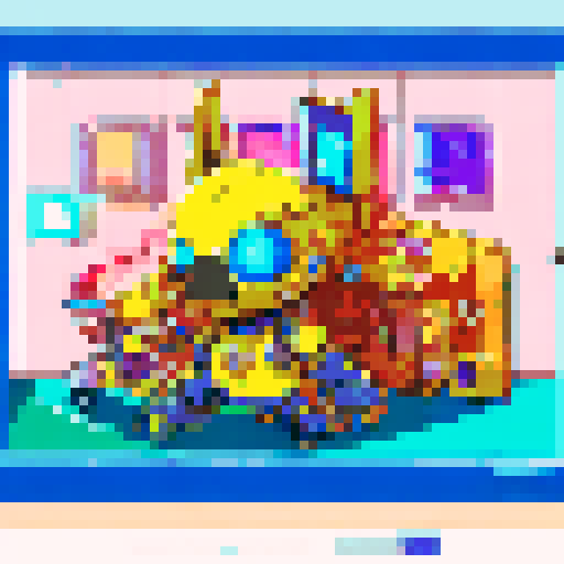 Yellow-skinned Simpsons characters wearing anime-inspired clothing, standing in front of a neon-lit cityscape with giant robot mechs towering behind them