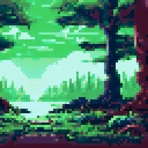 eerie, mist-covered trees, silhouetted against a dark night sky, pixel art, background, landscape