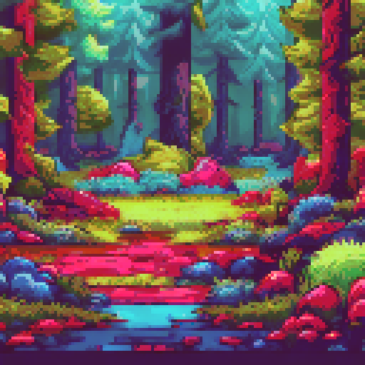 Isometric forest arena battle, vibrant colors, dense foliage, towering trees, moss-covered ground, dappled sunlight, atmospheric background, immersive landscape