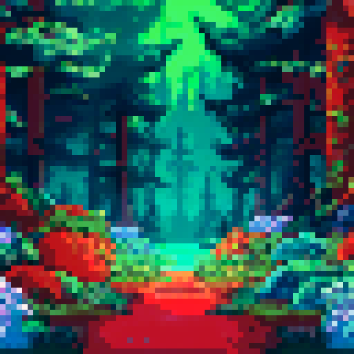 Adventure through a misty, enchanted forest with vibrant foliage and a glowing sword slicing through the air, leaving a trail of sparkling dust in its wake