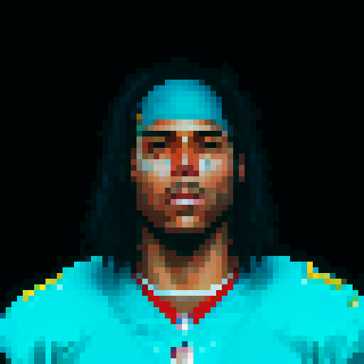 nfl football player, profile view, forward-facing, wearing jersey, no helmet, game icon style, pixel art, sRGB, skillful expression, close-up portrait