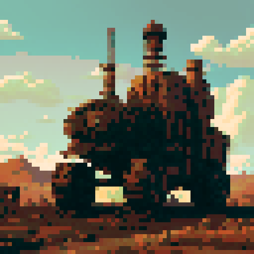 worn and weathered, industrial excavation machine, towering over the desolate landscape, surrounded by swirling clouds of dust and debris, with intricate mechanical gears and steampunk-inspired design