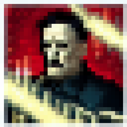 Hitler, standing tall in a black coat and red armband, gazes out at a sea of swastikas as lightning strikes behind him, illuminating his menacing expression and the bleak, desolate landscape.