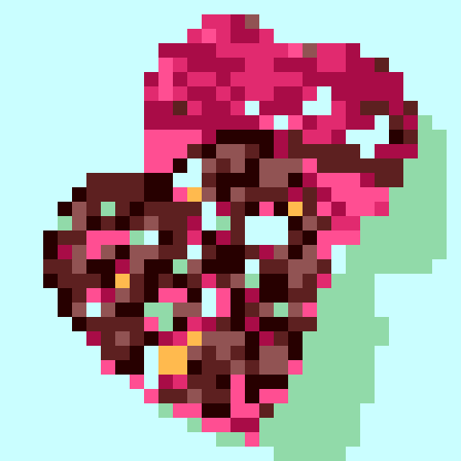 Box of Valentine's Day chocolates, specifically shaped like cupcakes with intricate details such as pink frosting and decorative toppings. Charming and romantic theme. The cupcakes within the box should exhibit a variety of delightful designs, no background, pixel art.