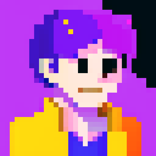 Purple guy, flirty look, pixel art, sRGB