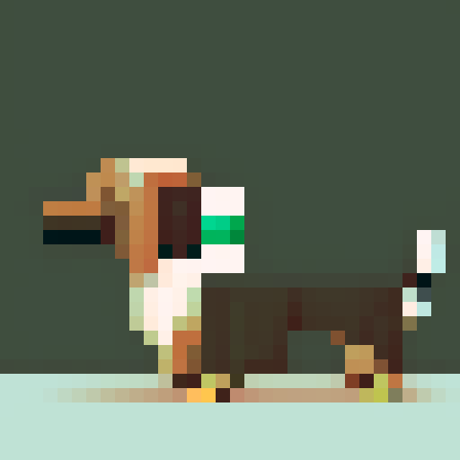 Long Haired Dachshund dog, side on, long, brown. White background. No border.