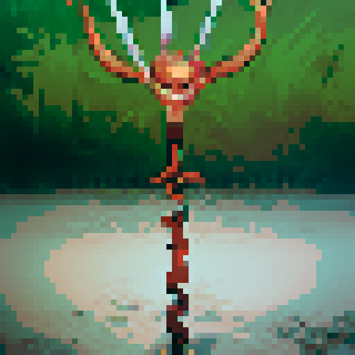 fleshy creature with a thorny iron crown and tuning forks for hands and feet that hovers above the ground