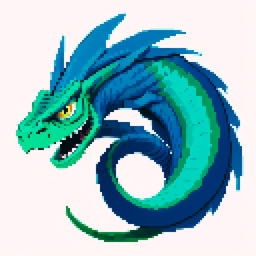 basilisk, blue and white color scheme, pixel art, sRGB