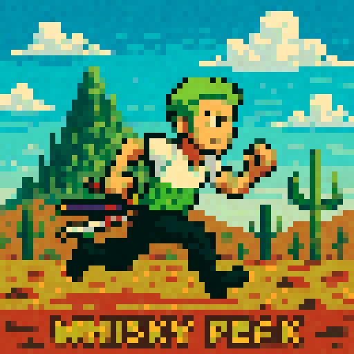 zoro, running, whisky peak, cactus mountain, sRGB, pixel art