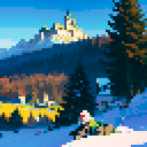 Knight sleeping under a tree while a castle sits in the background. Snow-capped hills. All rendered in a vibrant clear art style.