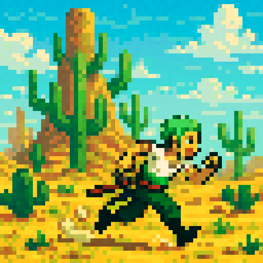 zoro, running, whisky peak, cactus mountain, sRGB, pixel art