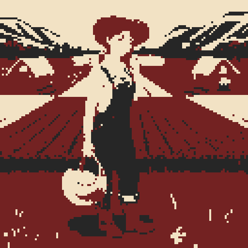 farmer wearing a straw hat, plaid shirt, and denim overalls, standing in a lush green field with vibrant pixelated crops, surrounded by pixelated farm animals and a pixelated red barn, all rendered in the retro pixel art style of sRGB