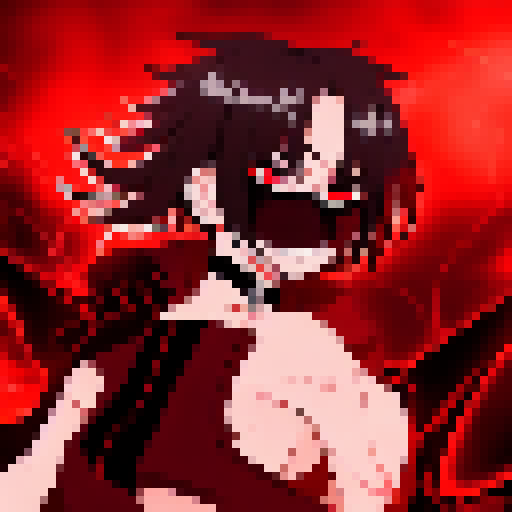 Rogue assassin and demon slayer, adorned in red and black garb, fiercely battle amidst a Yo-Hokki Style world of swirling smoke and sharp-edged shadows.