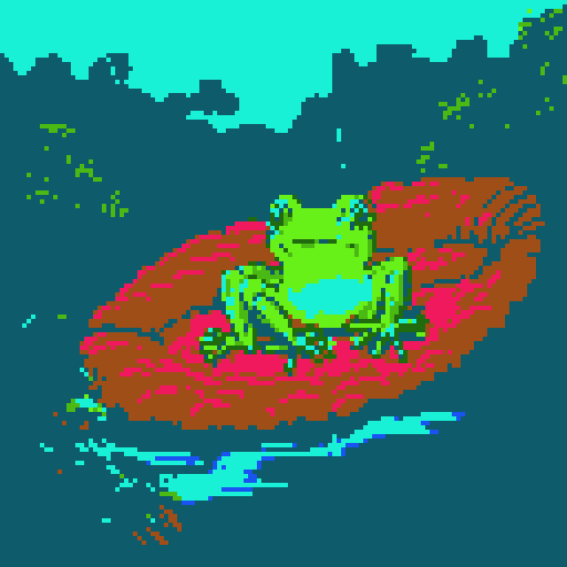 In the cozy ambiance of a dimly lit room, a small, jovial frog perches comfortably upon a plush couch chair, its diminutive size emphasized by the vastness of the furniture. The flickering flames of a nearby fireplace cast a warm glow, enveloping the space in a soft, golden light, creating an atmosphere of comfort and relaxation. With a mug clasped delicately between its tiny webbed fingers, the contented frog takes a sip of steaming coffee, its expression reflecting pure bliss.
