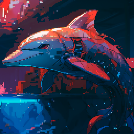 Dolphin swimming gracefully through vibrant ocean waves, created in sRGB pixel art style