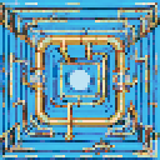 Top Down view, spaceship floor, industrial pipes, metallic panels, sRGB colors, pixel art style, background landscape