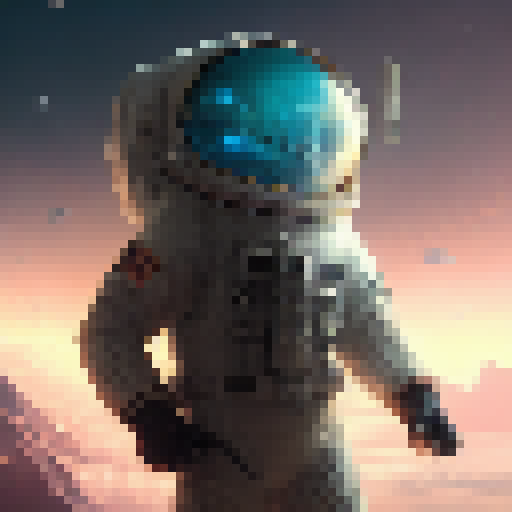 A fearless astronaut explores a mysterious, alien planet while wielding a glowing sword and wearing a suit of gleaming, enchanted armor, surrounded by fantastical creatures like fire-breathing dragons and tentacled monsters.