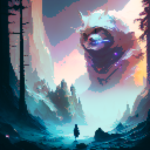 Serious cat, glowing eyes, wielding a magical staff, in a majestic robe, surrounded by floating crystals, amidst a mystical forest, with a castle in the distance