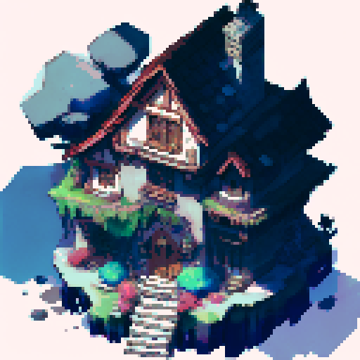 a background layer for my pixel art game called Grim Vampire Hunters, picturing a dark silhouette of a castle atop a mountain, overseeing dark woods, pixel art, foggy, mysterious, landscape portrait