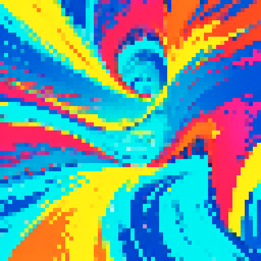 swimming fast, vibrant colors, sharp edges, retro aesthetic, low resolution, bold lines, limited color palette, 8-bit graphics, dynamic motion, lively pixels, high saturation, energetic strokes, digital art, lively animations, fluid movement, playful composition, abstract shapes, pixilated waves, vibrant underwater scene