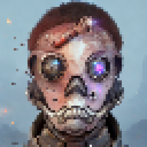 Steam ranger with glowing sword, mechanical arm, in post-apocalyptic wasteland with rusted ruins and towering smokestacks, in the style of a fantasy RPG.