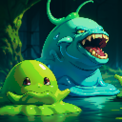 hungry slime, gelatinous slime, slime monster, mouth open, hungry
