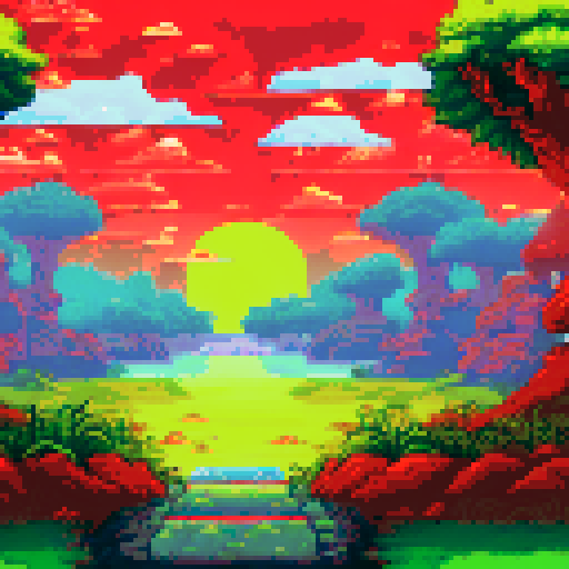 verdant gloomy background, fog, red portals in the sky