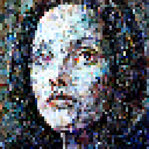 Surrealist portrait of a flamboyant circus performer with a painted face, wearing a top hat and bowtie, surrounded by floating balloons and a circus tent in the background.