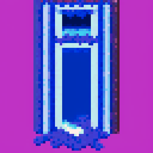 8-bit rectangular blueberry garland, space portal inside, cute pixel art