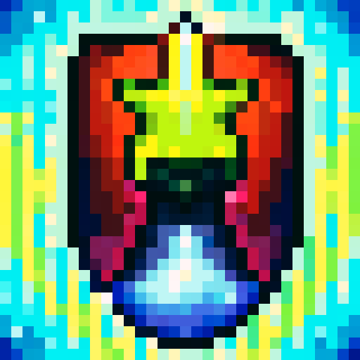 "Beta", vibrant sRGB colors, bold black outline, close-up, 32x32 pixel art, badge style, game icon, skill art, portrait