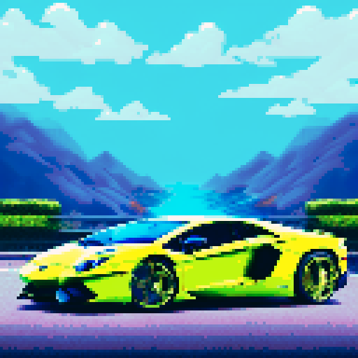 Photorealistic, centered Lamborghini Aventador in a three quarter view, clean background, pixel art style with sRGB colors
