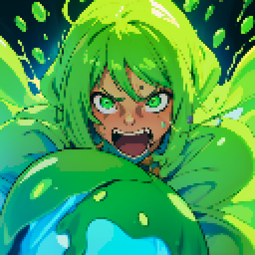 slime surging up around someone, slime engulfing a hero, slime consuming a hero, hero getting engulfed by slime, slime attack, dynamic, slime slamming into someone, impact, splashing slime