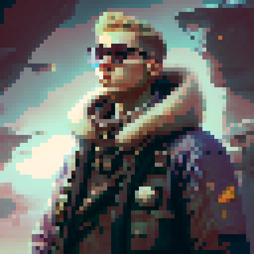 adult male scientist, short blonde hair, parted down the middle, round glasses, World War 2 style, sRGB, pixel art, fantasy RPG