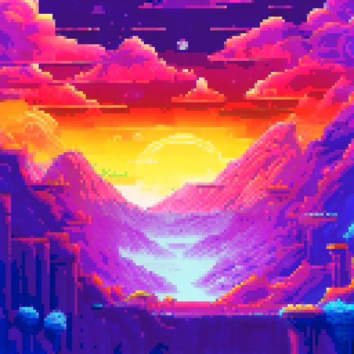 Celestial skywalk, swirling planets, distant moons, shimmering stars, streaking meteors, radiant suns, ethereal nebula, colorful clouds, sRGB, pixel art, vibrant background, night time landscape