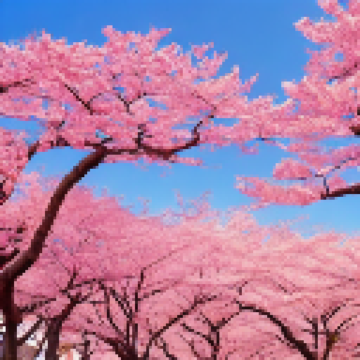 a large land scape with cherry blossom in the center