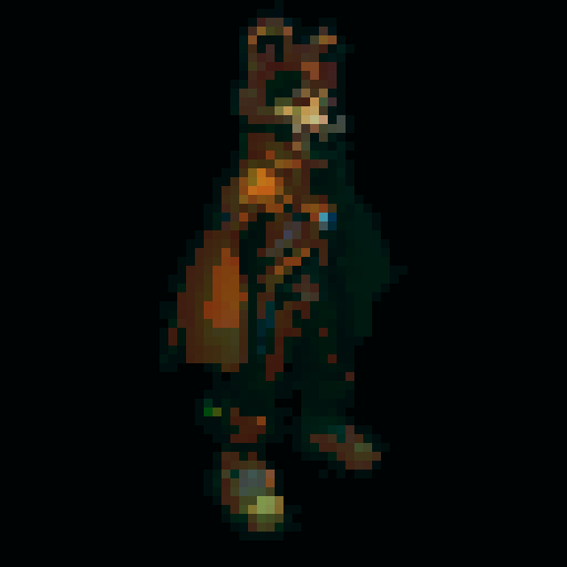 A pixel-art fighter for a 1v1 2D fighting game. The fighter is a “human” dog. See reference image.