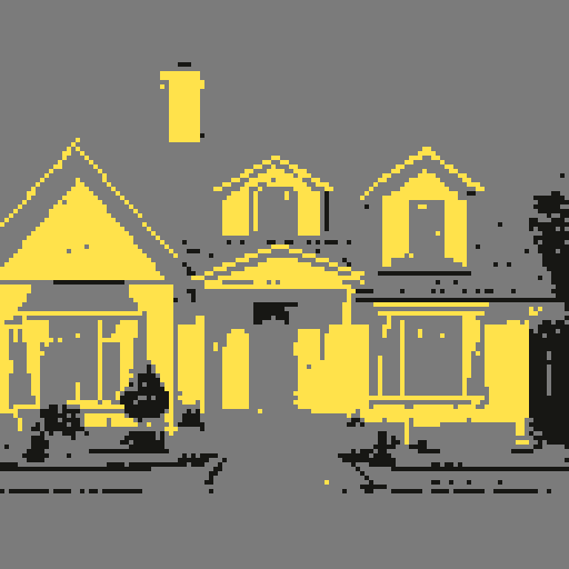 Small suburban american house, front view, with driveway and lawn